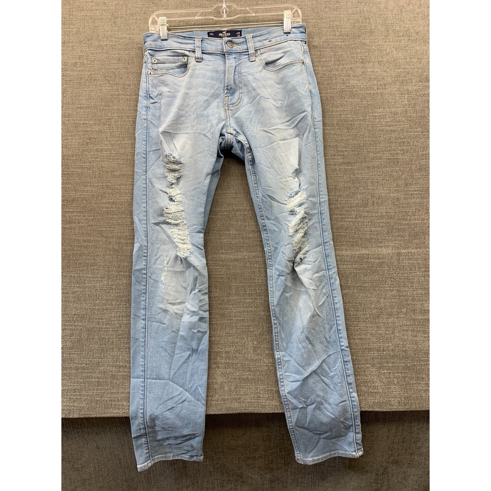 Hollister Advanced Stretch Skinny Jeans Mens 29x32 Blue Light Wash Distressed